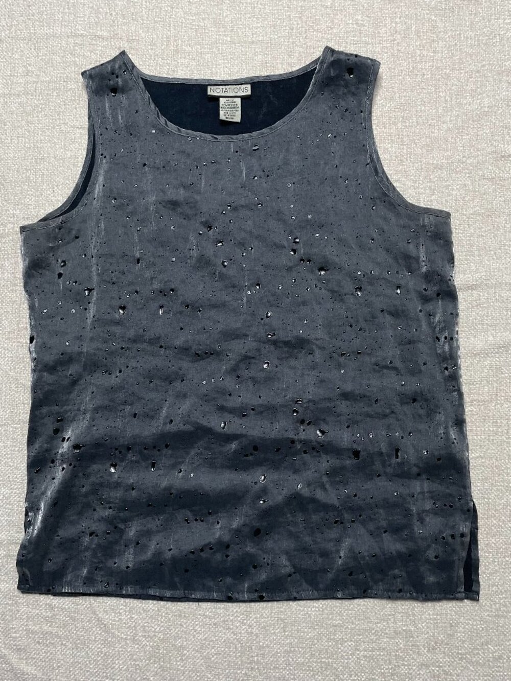 Notations Black Beaded Grey Sleeveless Top Size M